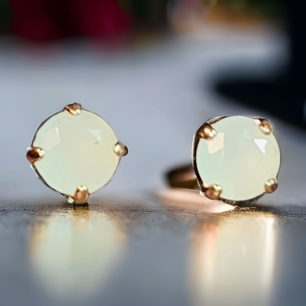 Faceted Light Jadeite Seafoam Green Opal Stud Earrings